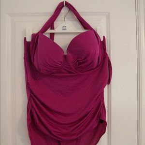 Fuchsia halter one piece swim suit